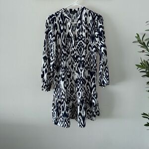 Rachel Zoe Navy and White Ikat Midi Dress